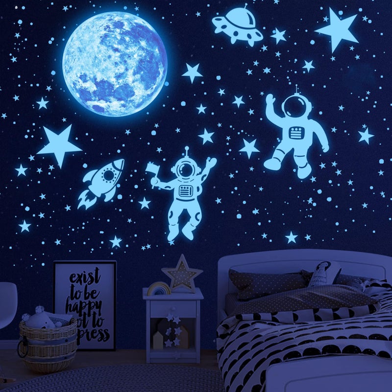 Sinekong Glow in The Dark Stars for Ceiling 1106Pcs Glow in The Dark Moon and Planet Wall Decal Luminous Astronaut Universe Galaxy Space Wall Stickers Outer Space Decal for Kids Boys Bedroom Christmas Gift - Image 1